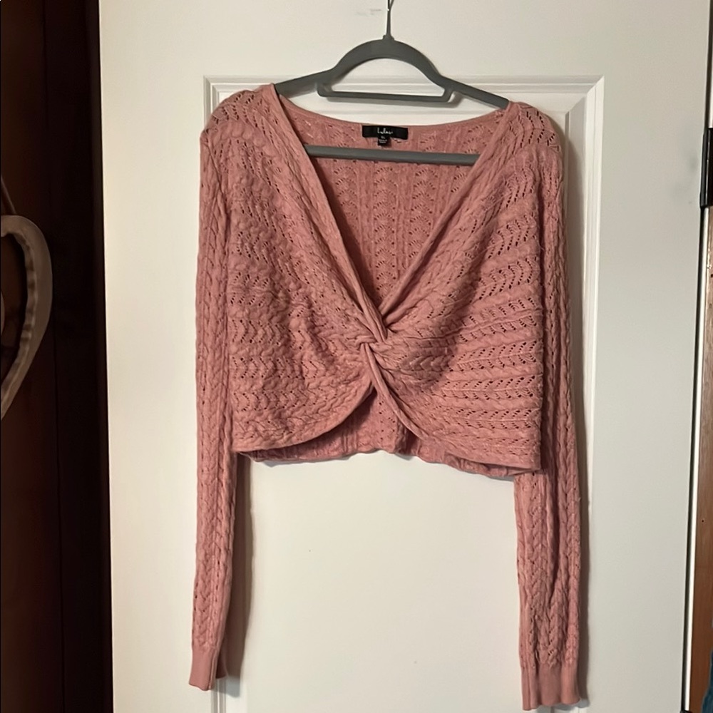 Lulus-Pink Knitted Twist Front Sweater